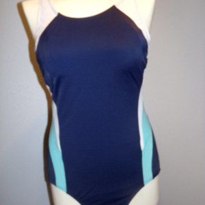 Inches Away Brand One Piece Navy, Turquoise, and White Swimsuit Size 14W